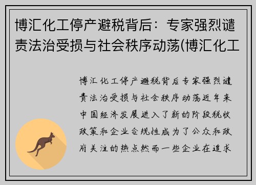 博汇化工停产避税背后：专家强烈谴责法治受损与社会秩序动荡(博汇化工招聘信息)