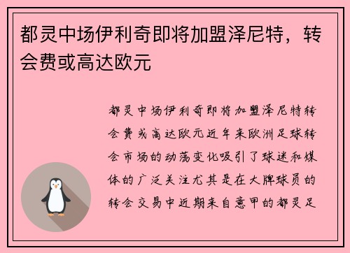 都灵中场伊利奇即将加盟泽尼特，转会费或高达欧元