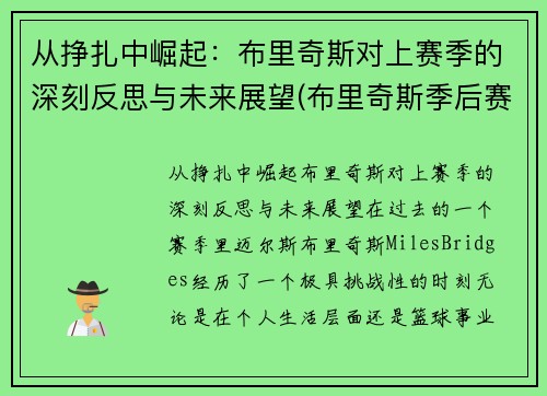 从挣扎中崛起：布里奇斯对上赛季的深刻反思与未来展望(布里奇斯季后赛数据)
